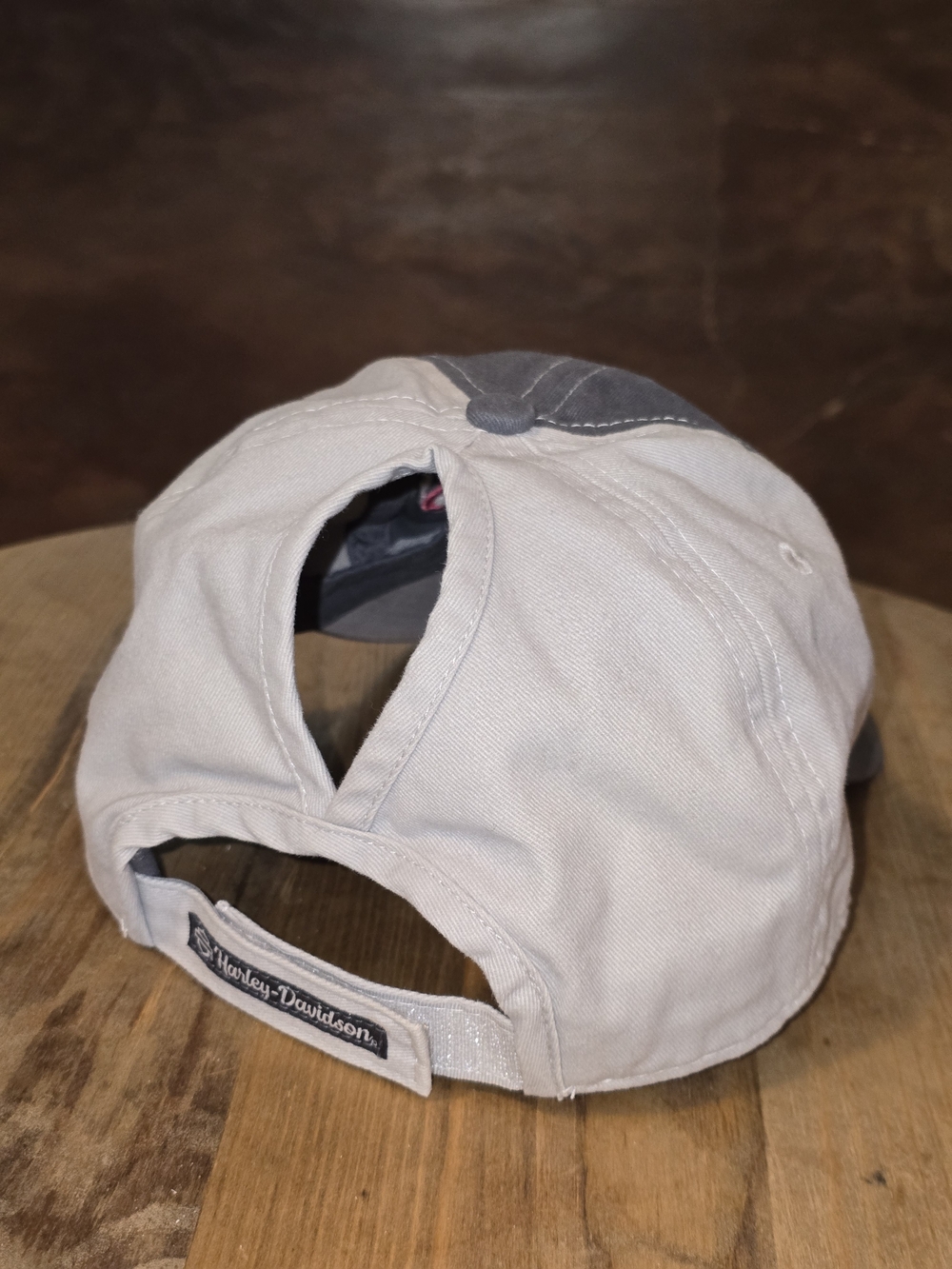 Harley-Davidson Rhinestone Winged Script Ponytail Baseball Cap Gray - Picture 2 of 4